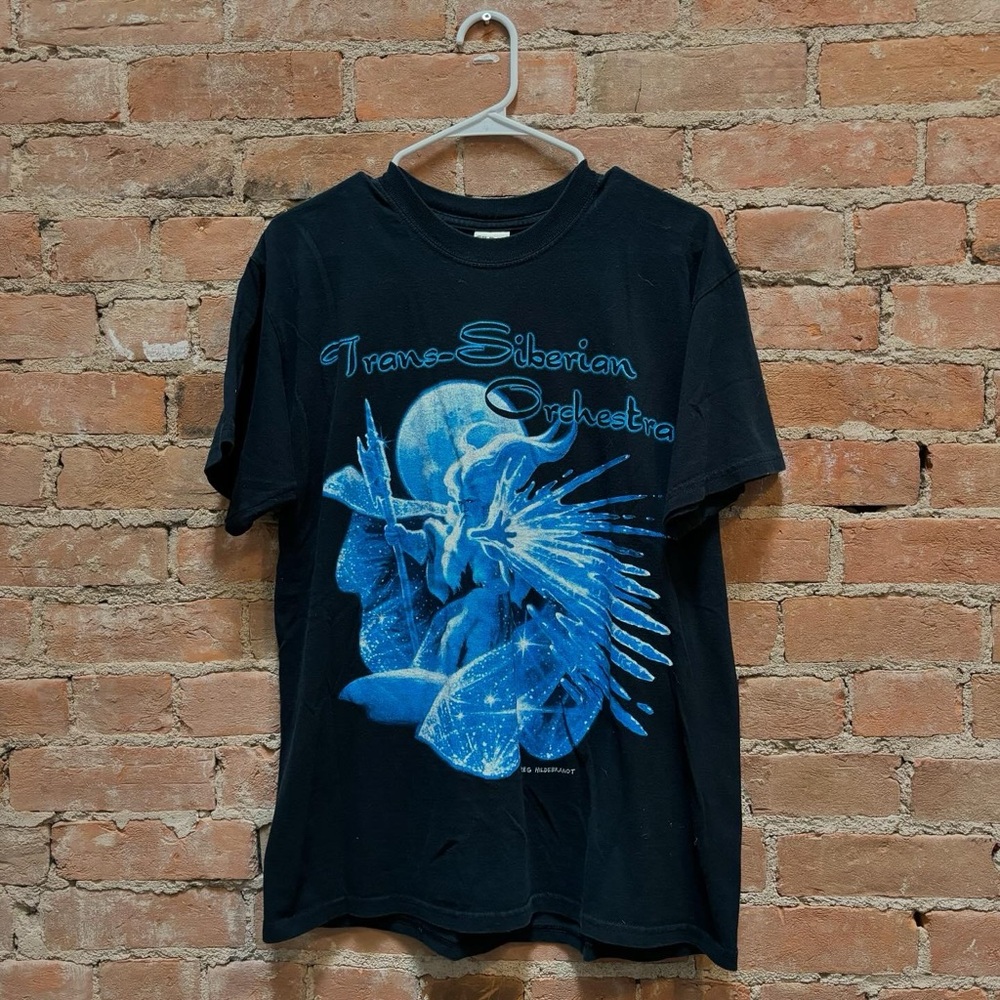 $75 early 2000s  Trans- Siberian Orchestra big print black and blue t-shirt